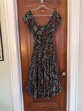 Black Floral Off-Shoulder Midi Dress